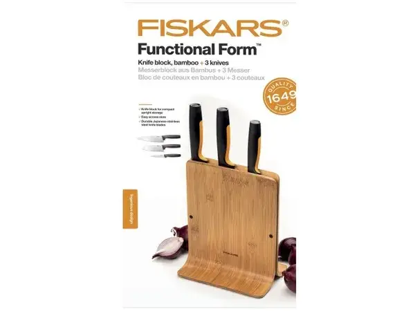 

Набор кухонных ножей Fiskars Functional Form из 4 предметов (1057553) с бамбуковой подставкой
