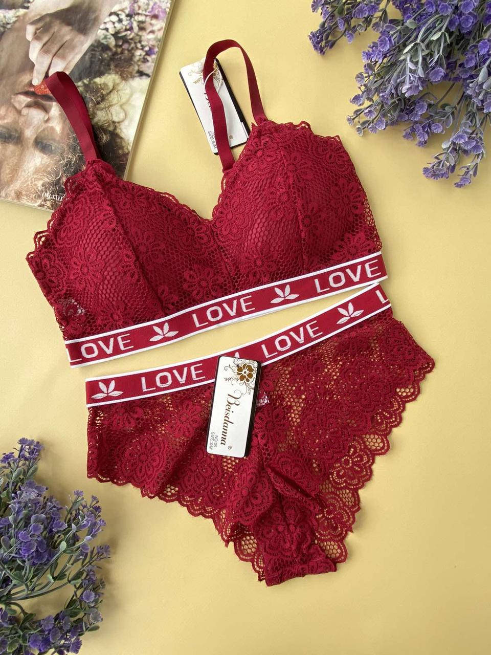 

Ажурный красный комплект нижнего белья, кружевные трусики, красивый бесшовный топ