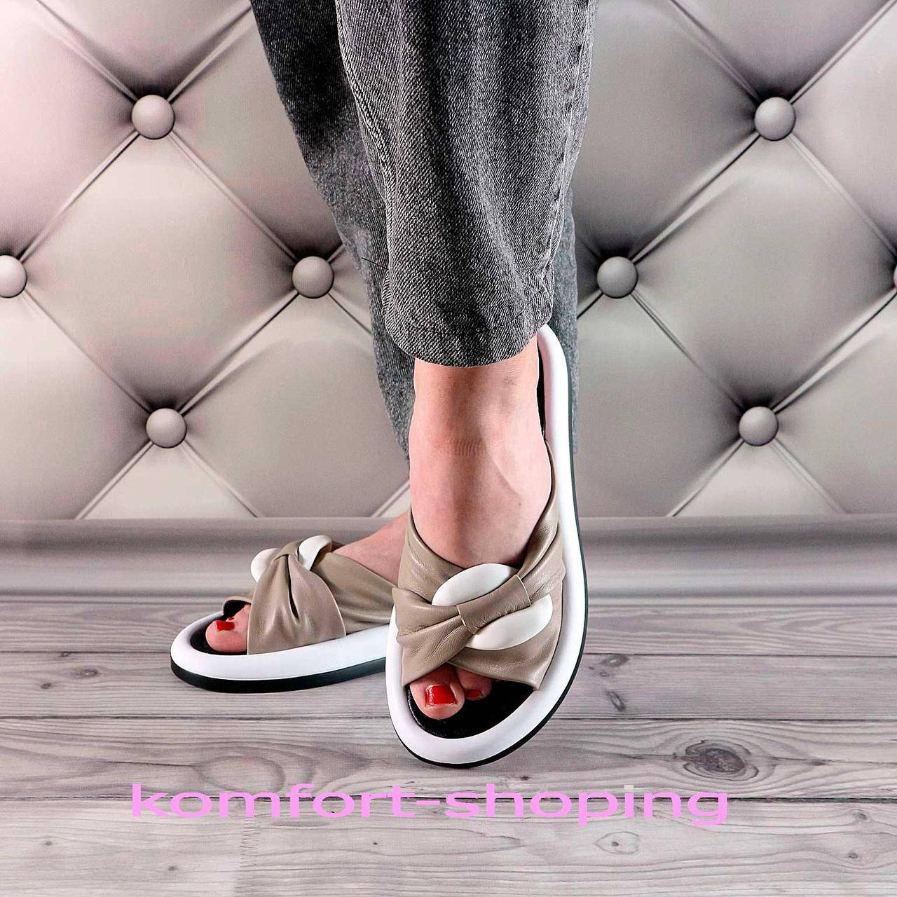 

Женские шлепанцы кожаные, цвет капучино К 1401