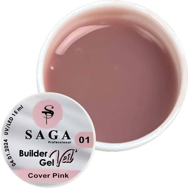 

Гель для наращивания SAGA Builder Gel Veil №1 Cover Pink 15 мл, Розовый