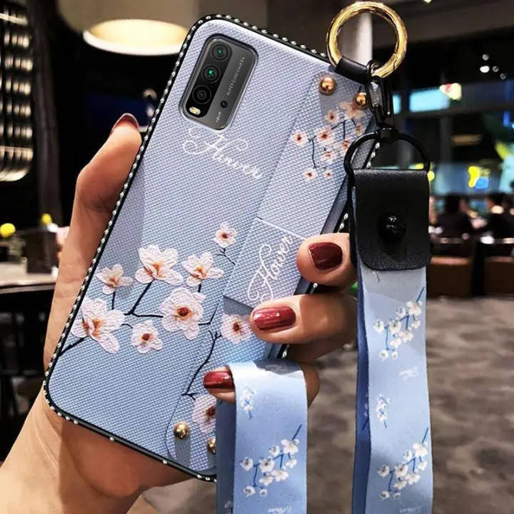 

Чехол Lanyard для Xiaomi Redmi 9T бампер с ремешком Blue, Голубой
