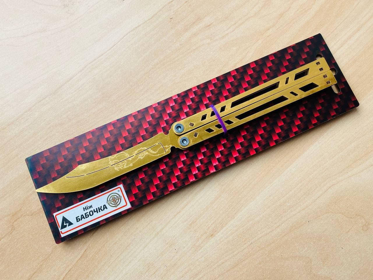 

Игрушечный деревянный нож бабочка балисонг GOLD CO2 из игры Standoff 2