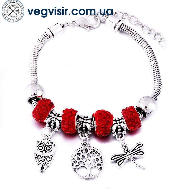 

Шикарный женский браслет Пандора Pandora в красном цвете древо жизни сердце корона