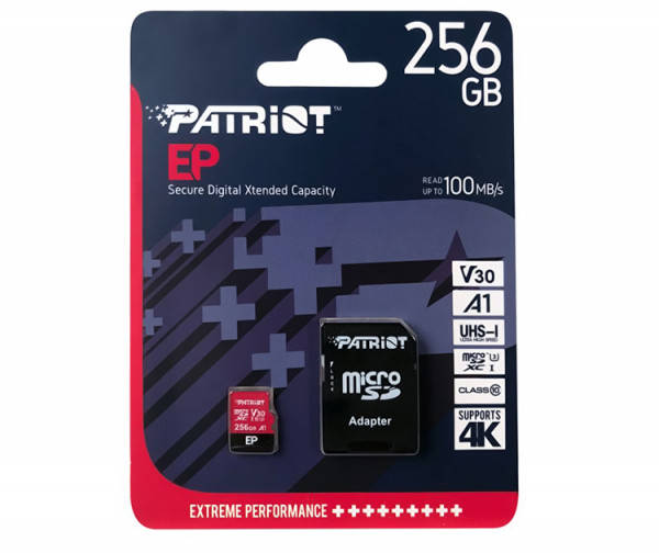 

Карта памяти microSDHC, 256Gb, Class10 UHS-1, Patriot EP V30, R100MB/s, SD адаптер, PEF256GEP31MCX (код