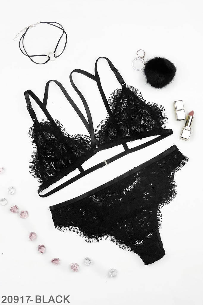 

Невесомый комплект нижнего кружевного белья, Черный