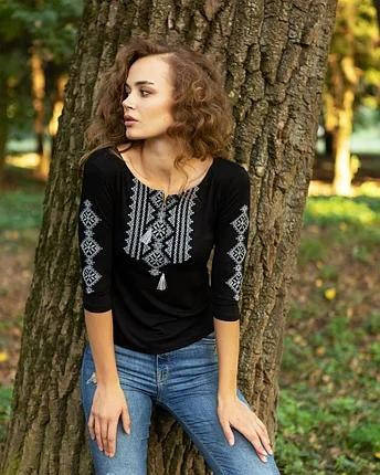 

Вышиванка женская трикотажная крестик L, Черный