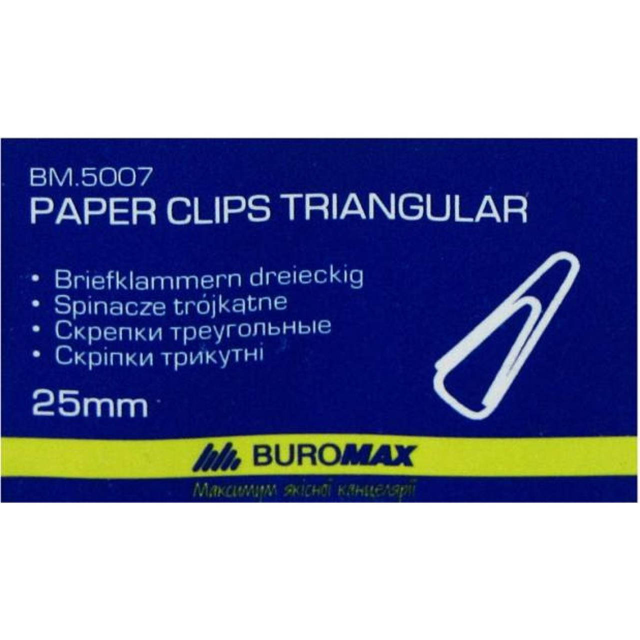 

Скрепки 25мм Buromax 5007 100 шт. треугольные никелированные