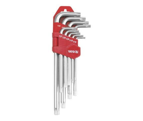 

Ключі "TORX" Г-подібні Yato, Cr-V, T10-T50 подовжені з отвором, 9шт