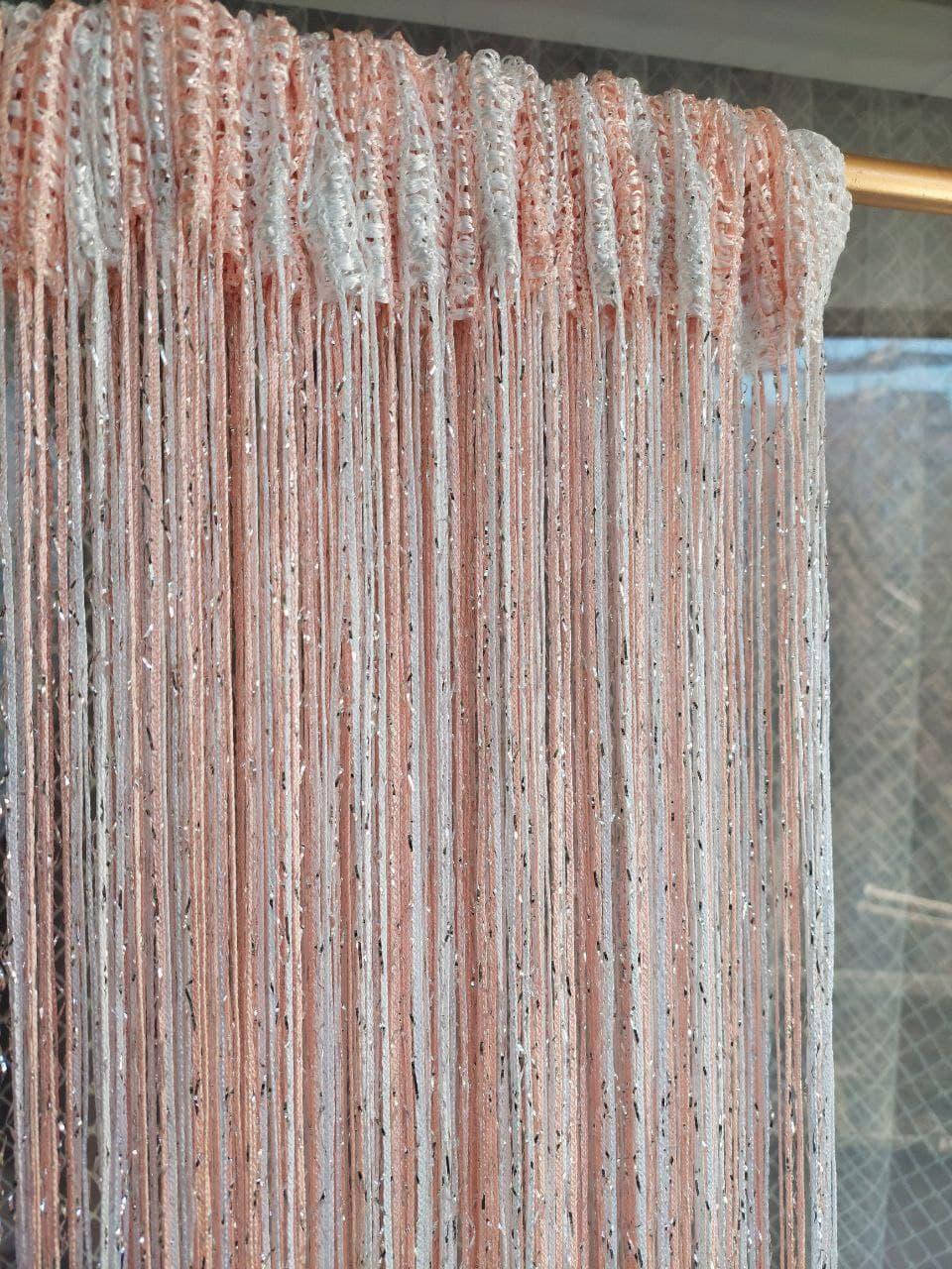 

Шторы нити кисея дождь с люрексом радужные № 1-209 белый/персиковый 3 м на 2.8 м