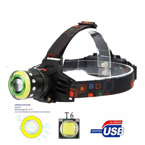 

Фонарь налобный Police T105+COB c зарядкой USB, Черный