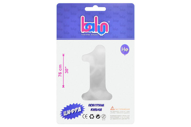 

Фольгированный шар цифра 1 серебро 30" Balun в упаковке, Серебристый