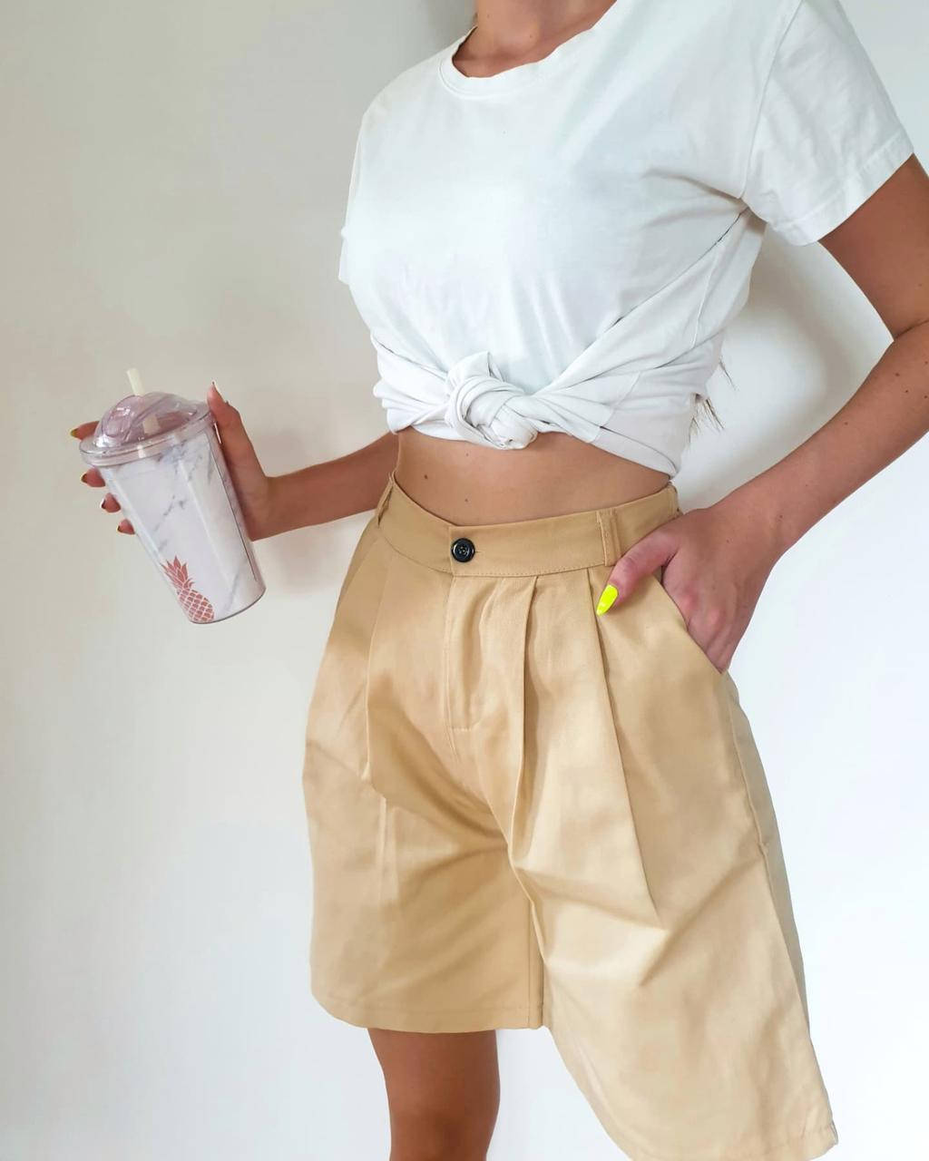 

Женские бежевые шорты бермуды удлинённые длинные, Бежевый