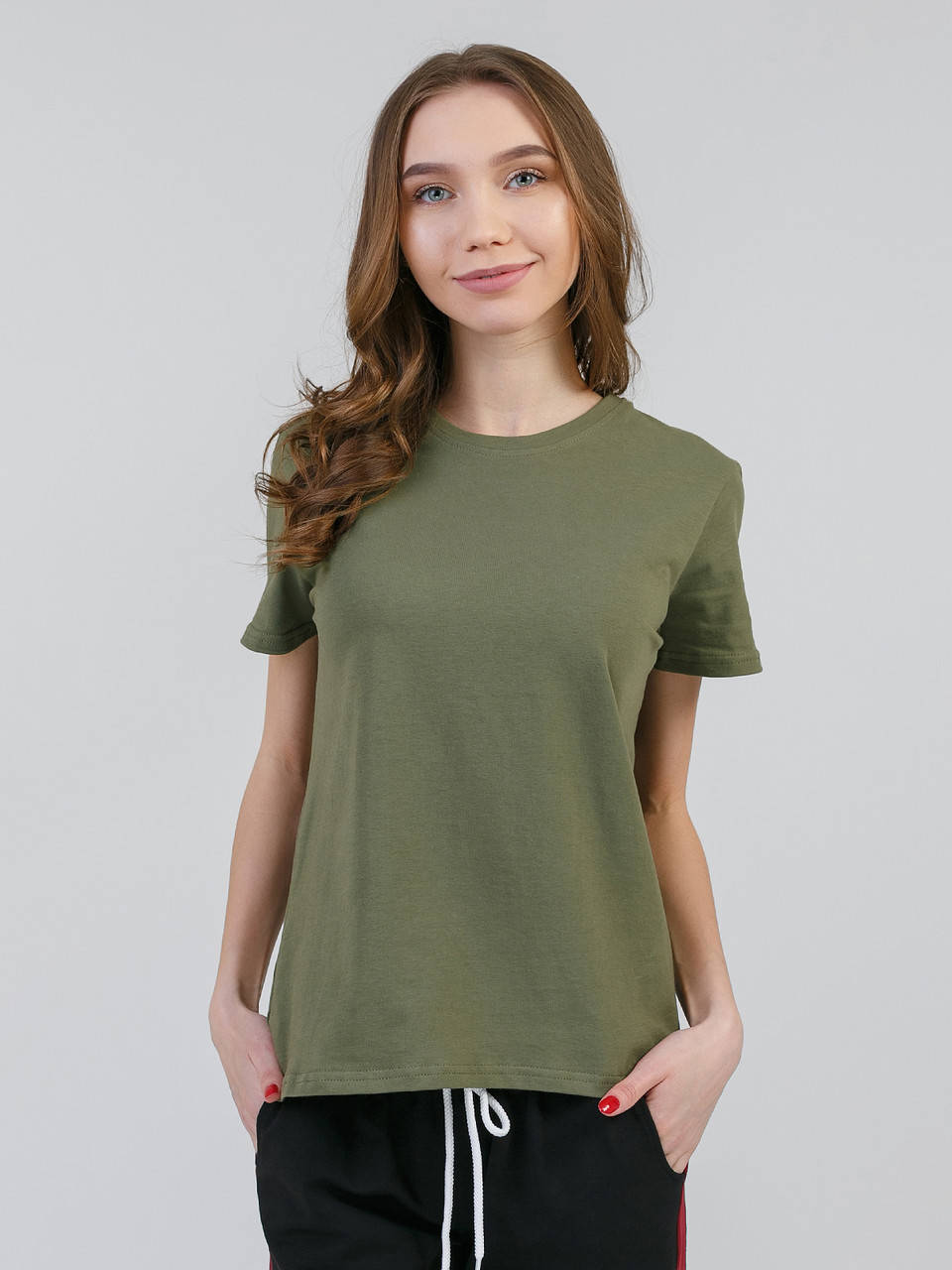 

Футболка женская олива 95% хлопок 5% ликра, Оливковый