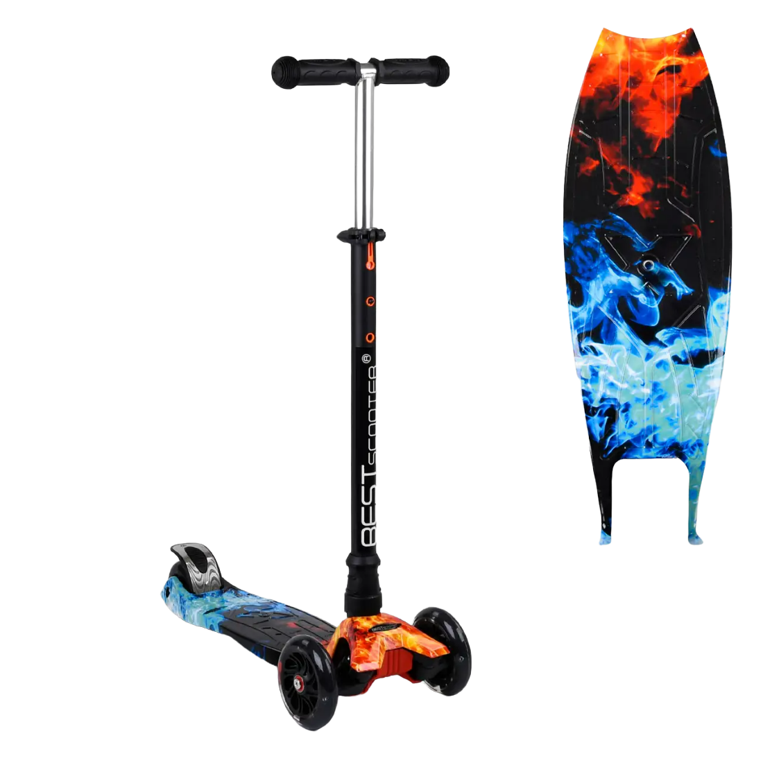 

Детский четырехколесный самокат Best Scooter Maxi Лёд и Пламя (светящиеся колеса), Черный