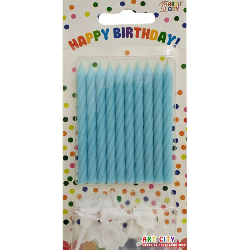 

Свечи в торт спиральки голубые 10шт/уп