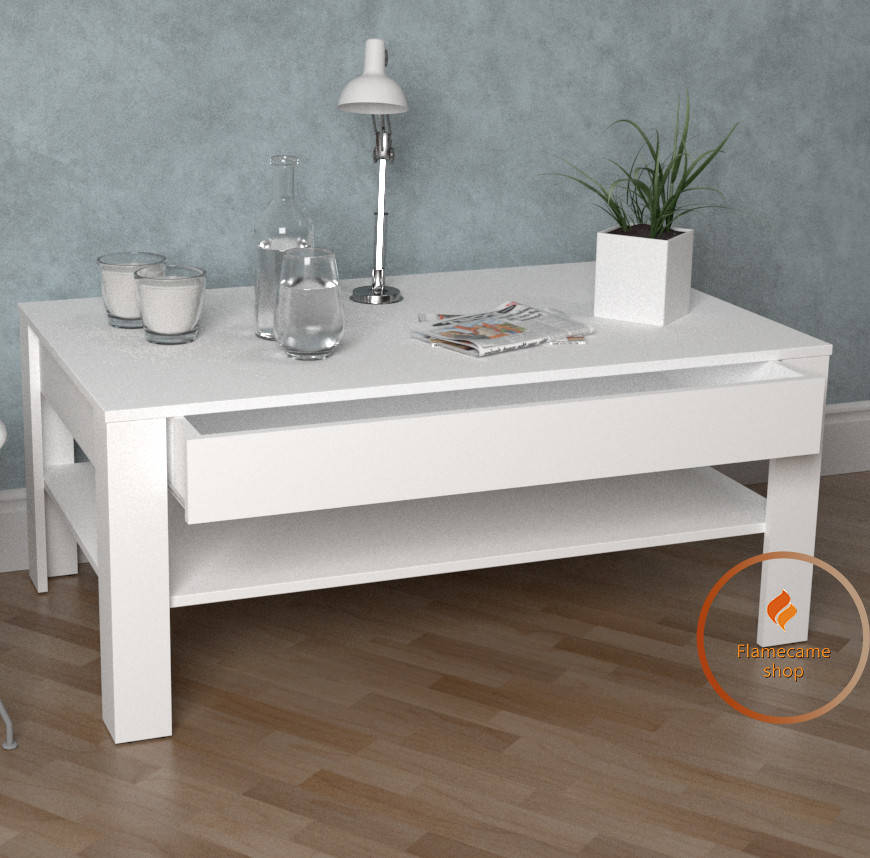 

Столик журнальный, кофейный столик c ящиком из ДСП. КОД:S-5, Белый