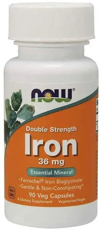 

NOW Foods, железо, двойной концентрации, 36 мг, 90 вегетарианских капсул