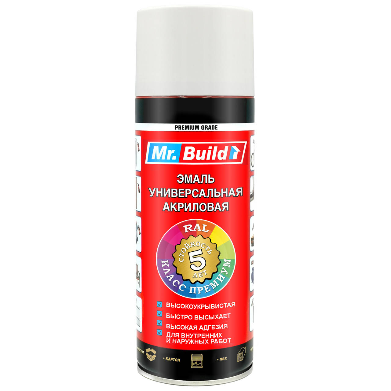 

Эмаль 9010 белая матовая универсальная аэрозоль 400 мл Mr.Build, Белый