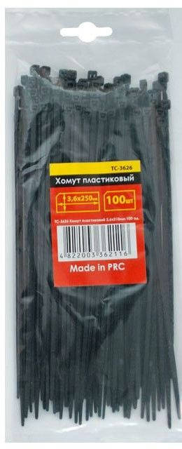 

Хомуты (стяжки) пластиковые 3,6x250мм черные INTERTOOL TC-3626 (100 шт)