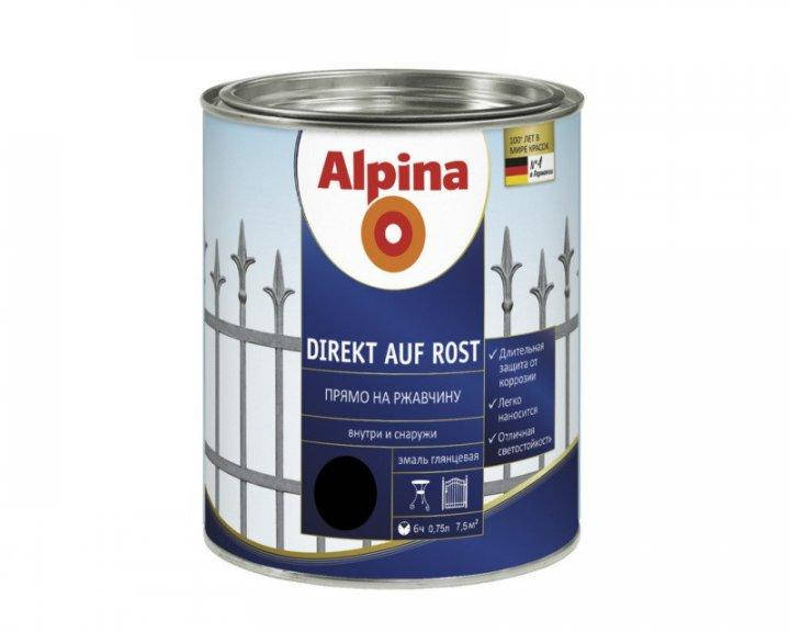 

Эмаль алкидная ALPINA DIREKT AUF ROST антикоррозионная RAL9005 - черный 0,75л