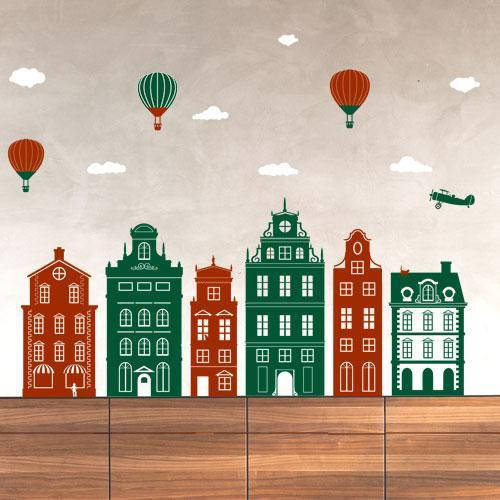

Виниловые наклейки Городок Интерьерная наклейка датские домики большая декоративная на стену глянцевая, Разные цвета