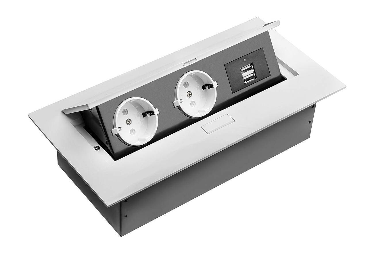 

Удлинитель врезной GTV SCHUCKO 2 розетки 2xUSB Белый