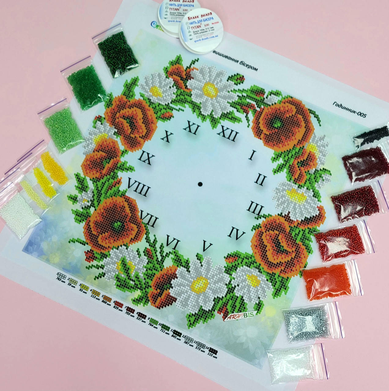 

Набор для вышивания бисером "Маки", годинник