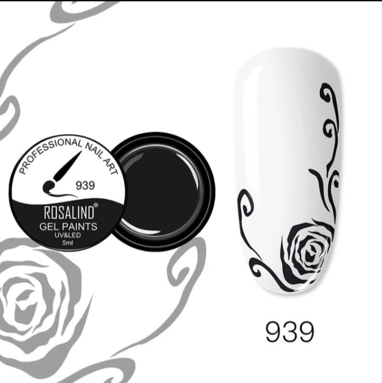 

5мл. Гель краска для ногтей, краска для рисования на ногтях, Rosalind черный 939
