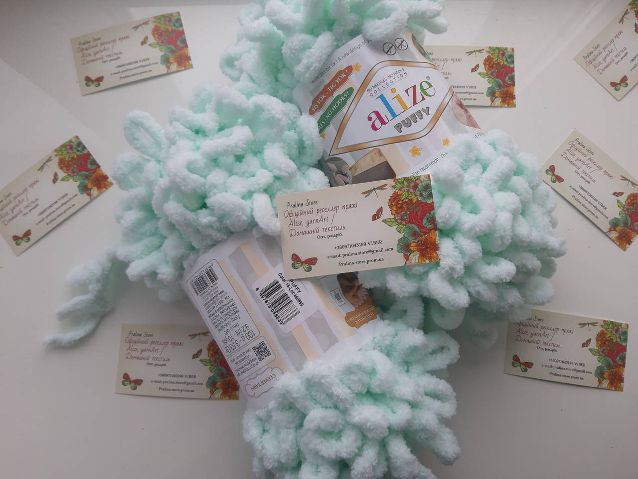 

Турецкая фантазийная пряжа Puffy Alize водяная зелень 15, Разные цвета