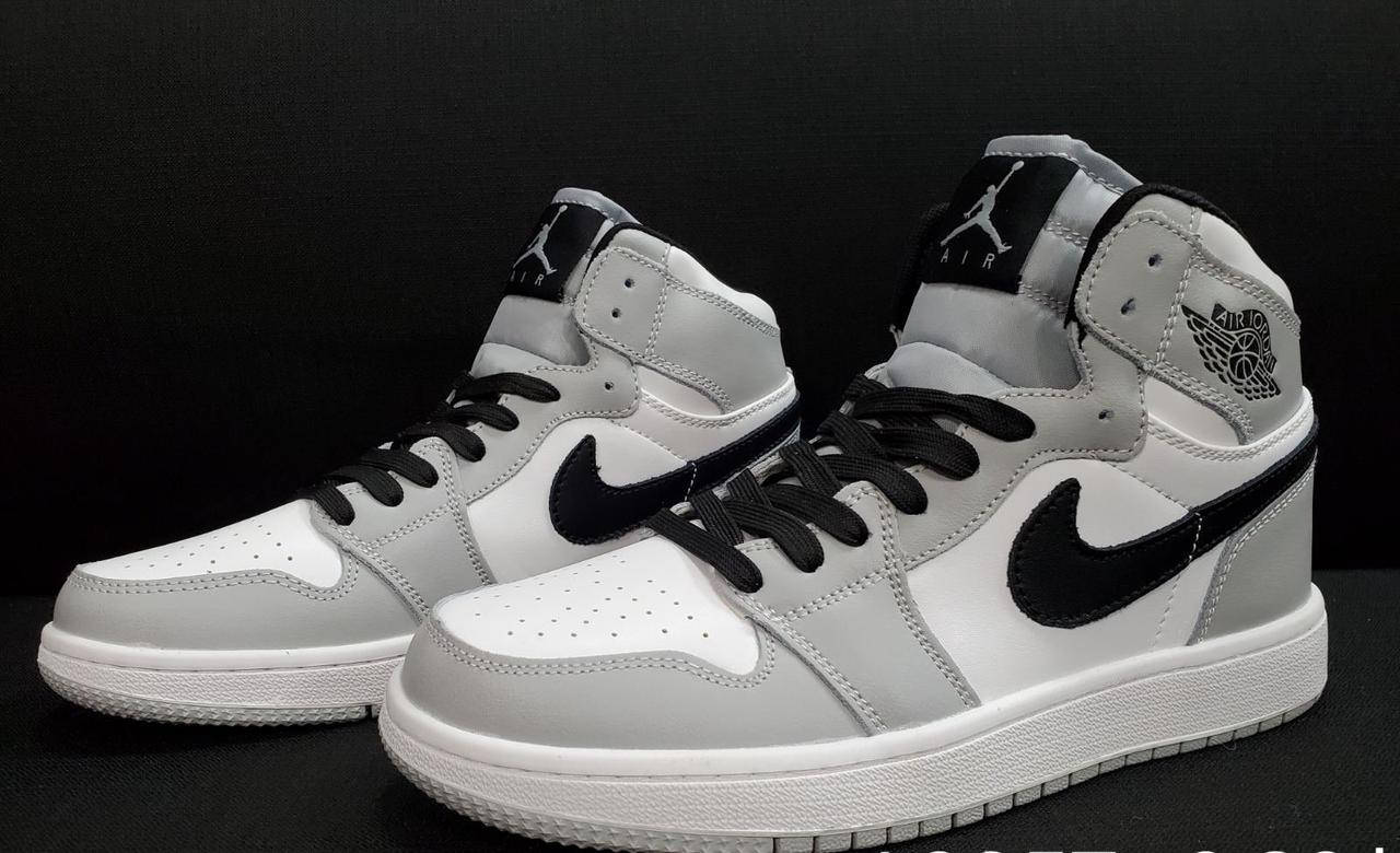

Мужские кроссовки Nike Jordan кожаные высокие серо-белые () р. 41-46, Светло-серый