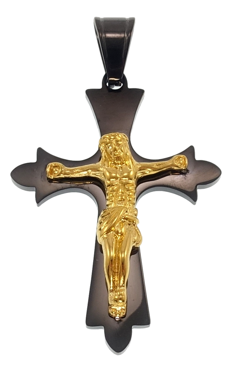 

Кулон Xuping ТТМ Stainless Steel Желтый + Черный оттенок "Крест с Распятием" для цепочки до 7мм