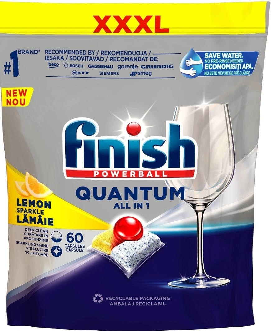 

Таблетки для посудомийних машин Finish Quantum All in 1 lemon sparkle, 60 шт