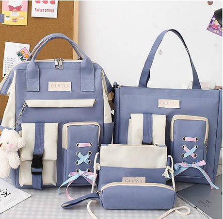 

Школьный подростковый рюкзак, сумка, косметичка и пенал набор 4 в 1 для девочки Lucky me, 5 цветов голубой