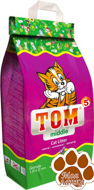 

Наповнювач для котячого туалету Том середній з лавандою Бентонітовий грудкувальний 5 кг