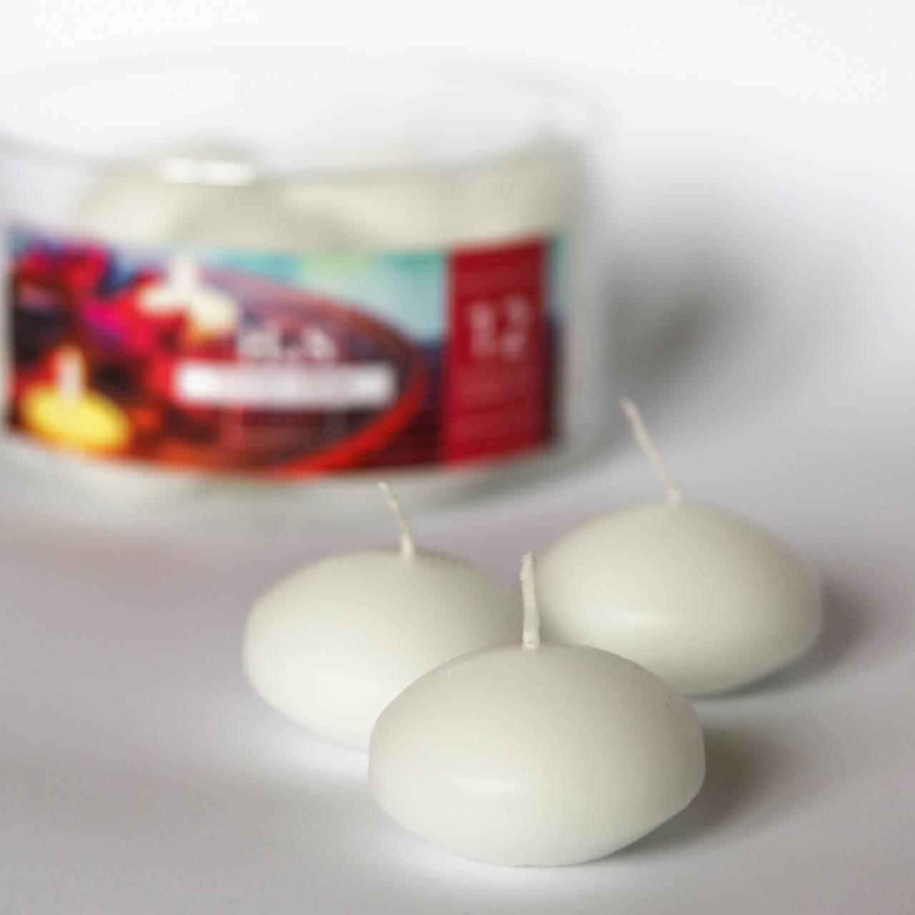 

Плавающая свеча белая круглая матовая 12 штук, Белый