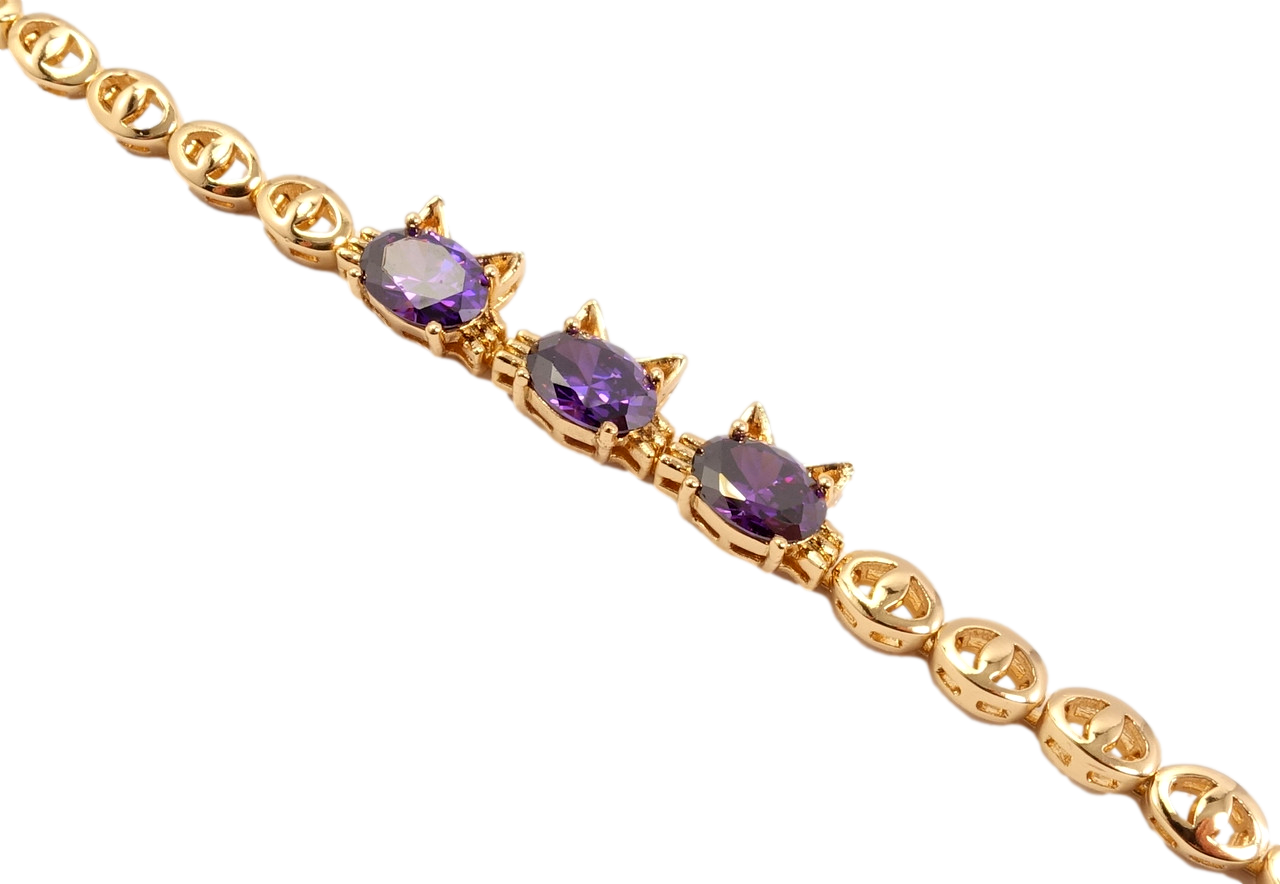

Браслет Xuping Позолота 18K "Кошки с фиолетовыми кристаллами" длина с доп.замком на два размера 17.5, 19см