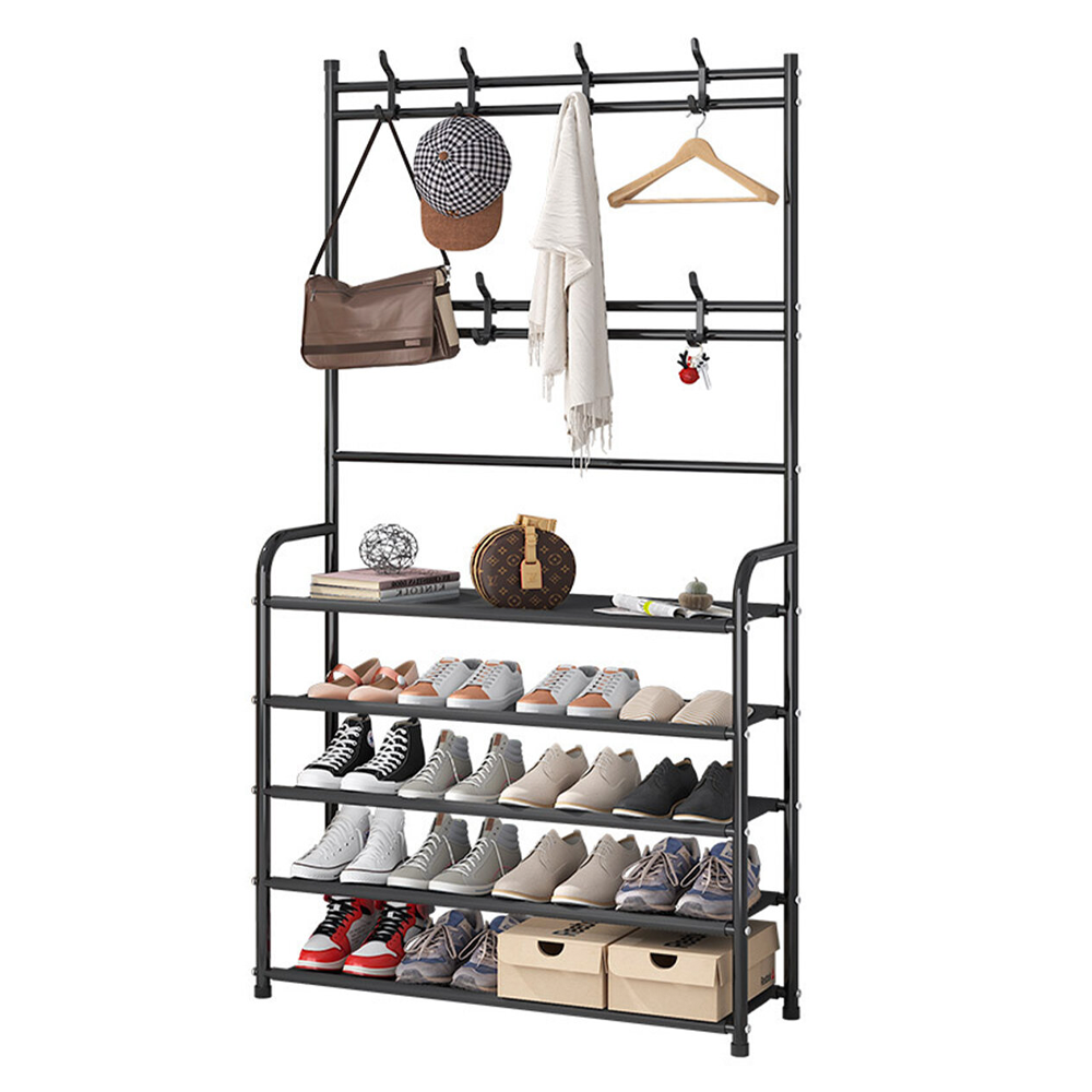 

Напольная вешалка стойка 60х29.5х151 см для одежды с полками New simple floor clothes rack, Черный