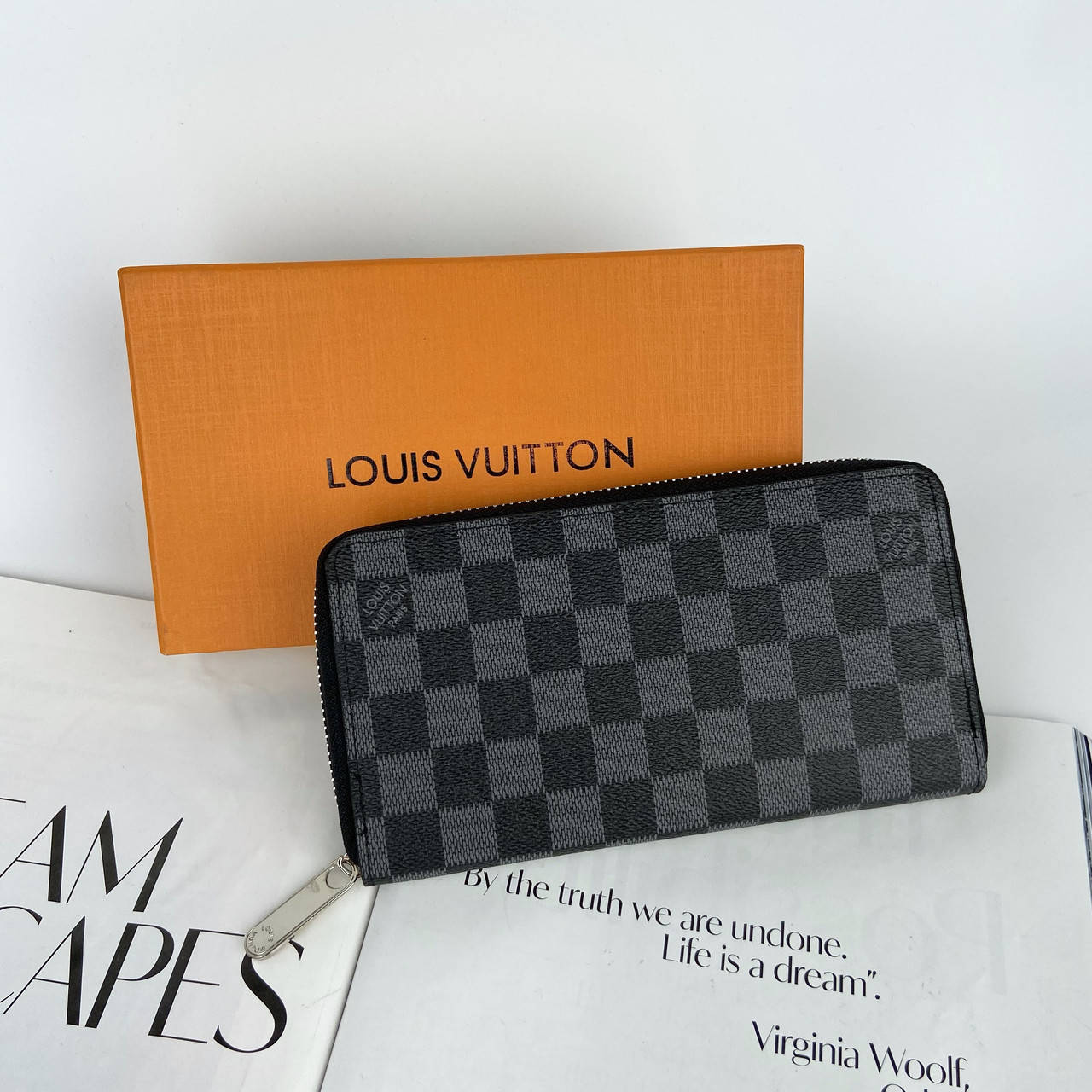 

Мужской кошелек клатч на молнии в шахматку Louis Vuitton LV Луи Виттон, Серый