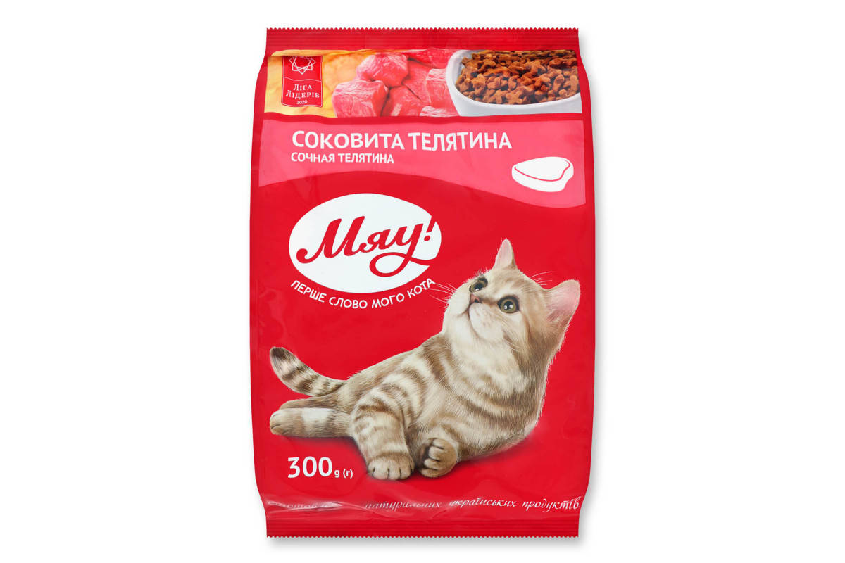 

Сухой корм Мяу для кошек, с телятиной 300 г.