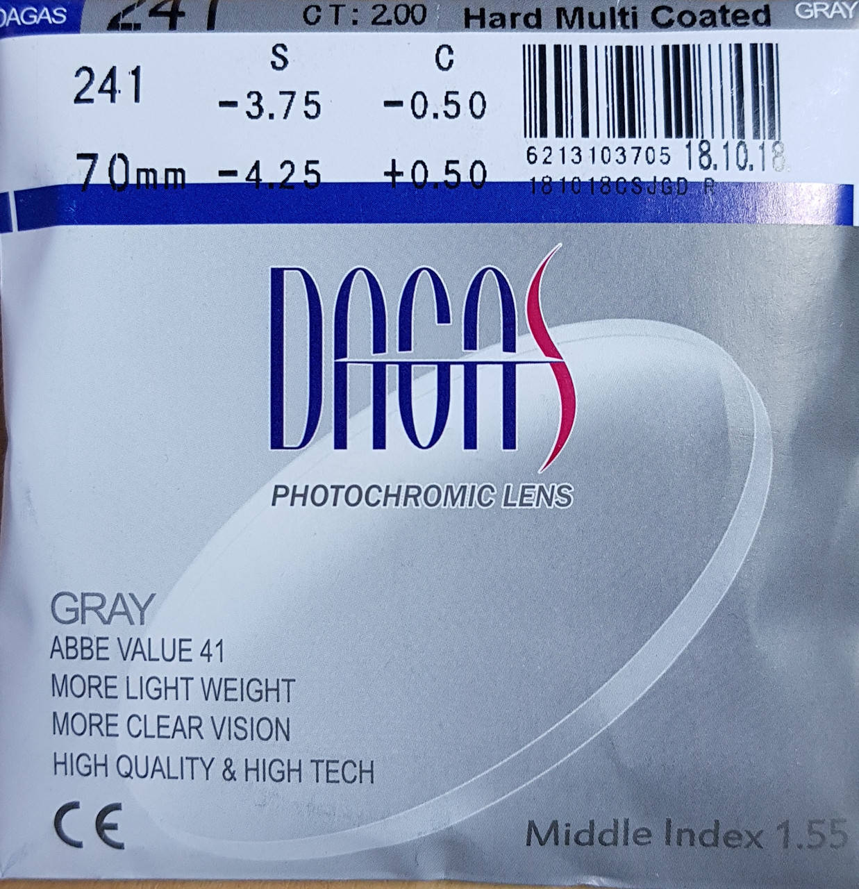 

Линза Dagas(Ramia) 1.55 Photochromic HMC(фотохром gray/brown)