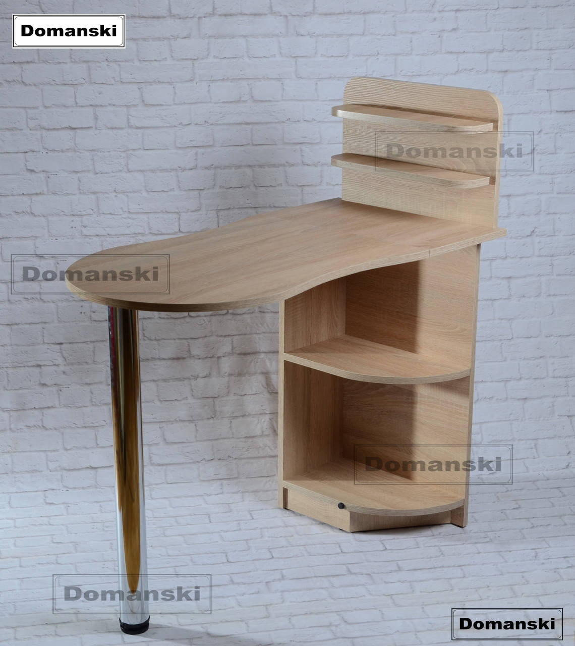 

Маникюрный стол двухцветный с фигурной столешницей. Стол для маникюра раскладной с полками для лаков.