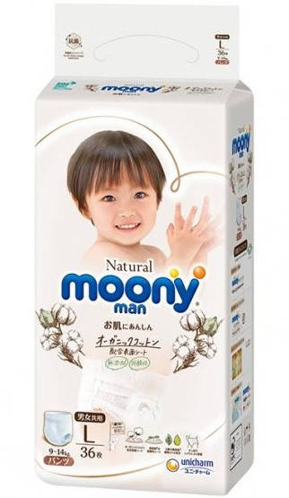 

Moony Трусики-подгузники Natural L (9-14кг) 36шт внутренний рынок Японии