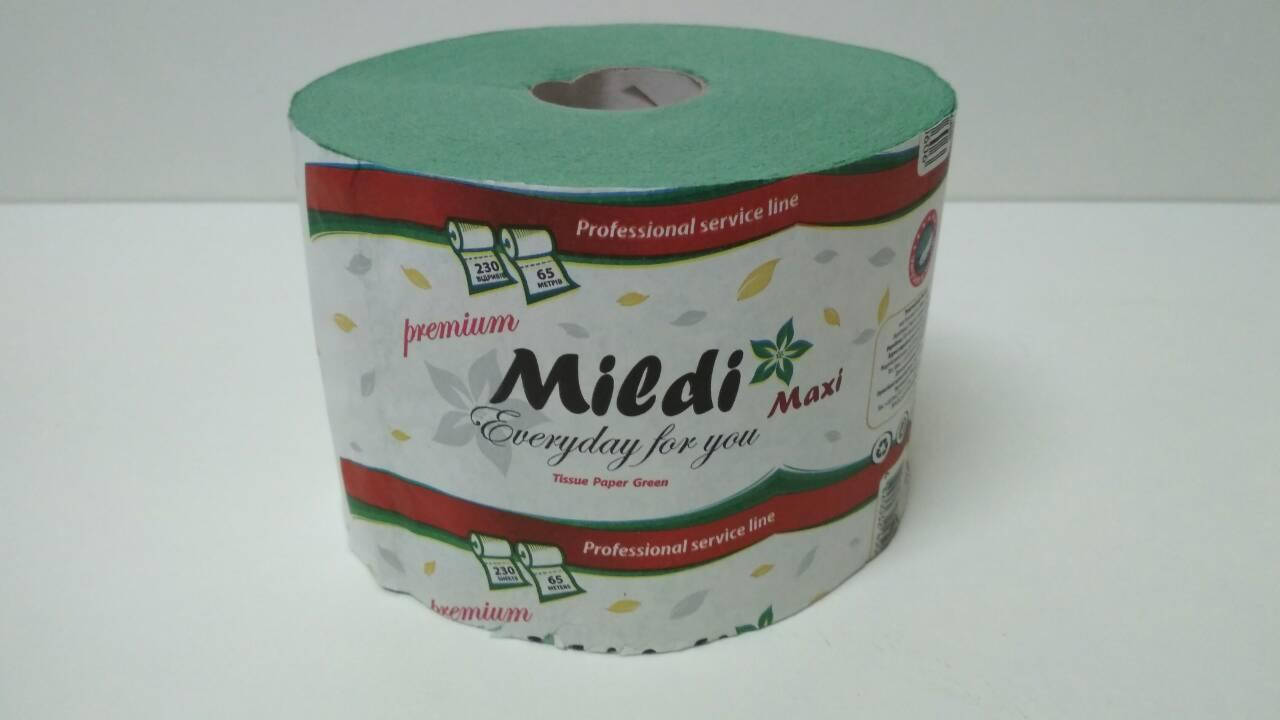 

Туалетная бумага на втулке "Mildi Maxi" 90*125/33 (1 слой) PREMIUM зеленая (9 рул)