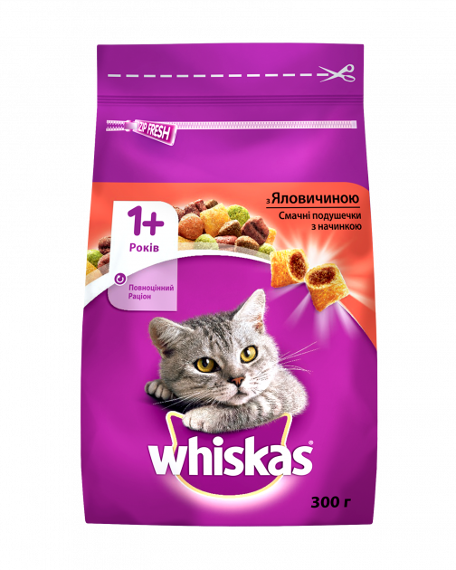 

Сухой корм для котов Whiskas Вискас с говядиной, 300 грам