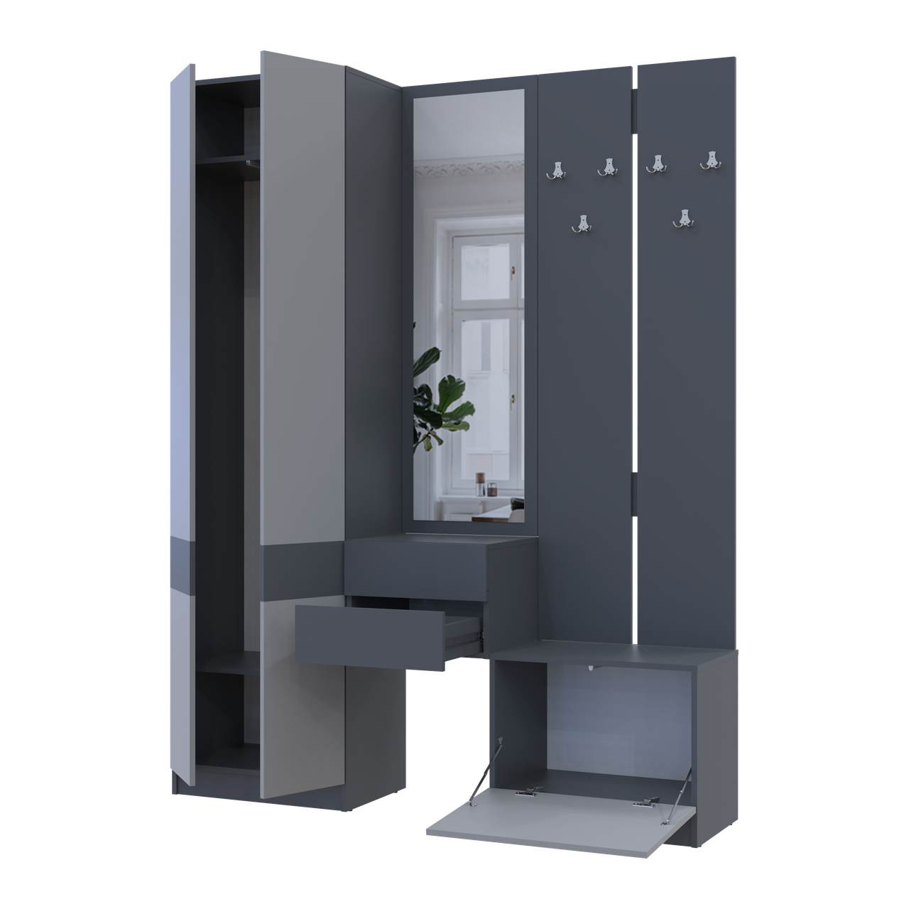 Передпокій Doros Сола Графіт/Сірий ДСП / дзеркало 165х40х215 (42005146) 4