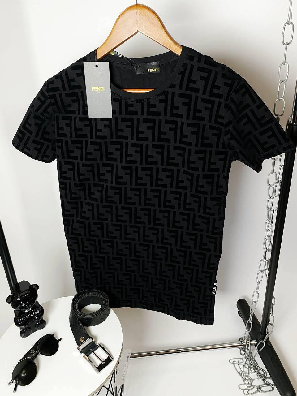 

Мужская стильная брендовая футболка (чёрная) FENDI / Cotton XL