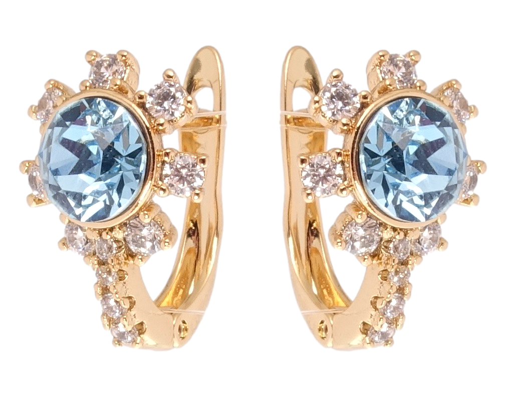

Серьги ХР Позолота 18K с кр-ми Swarovski английский замок "Кристалл Aquamarine c цирконием"