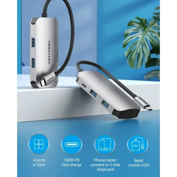 

Док-станция Vention Hub 5-in-1 USB 3.1 Type-C - USB 3.0x4/PD 100W (TNBHB)