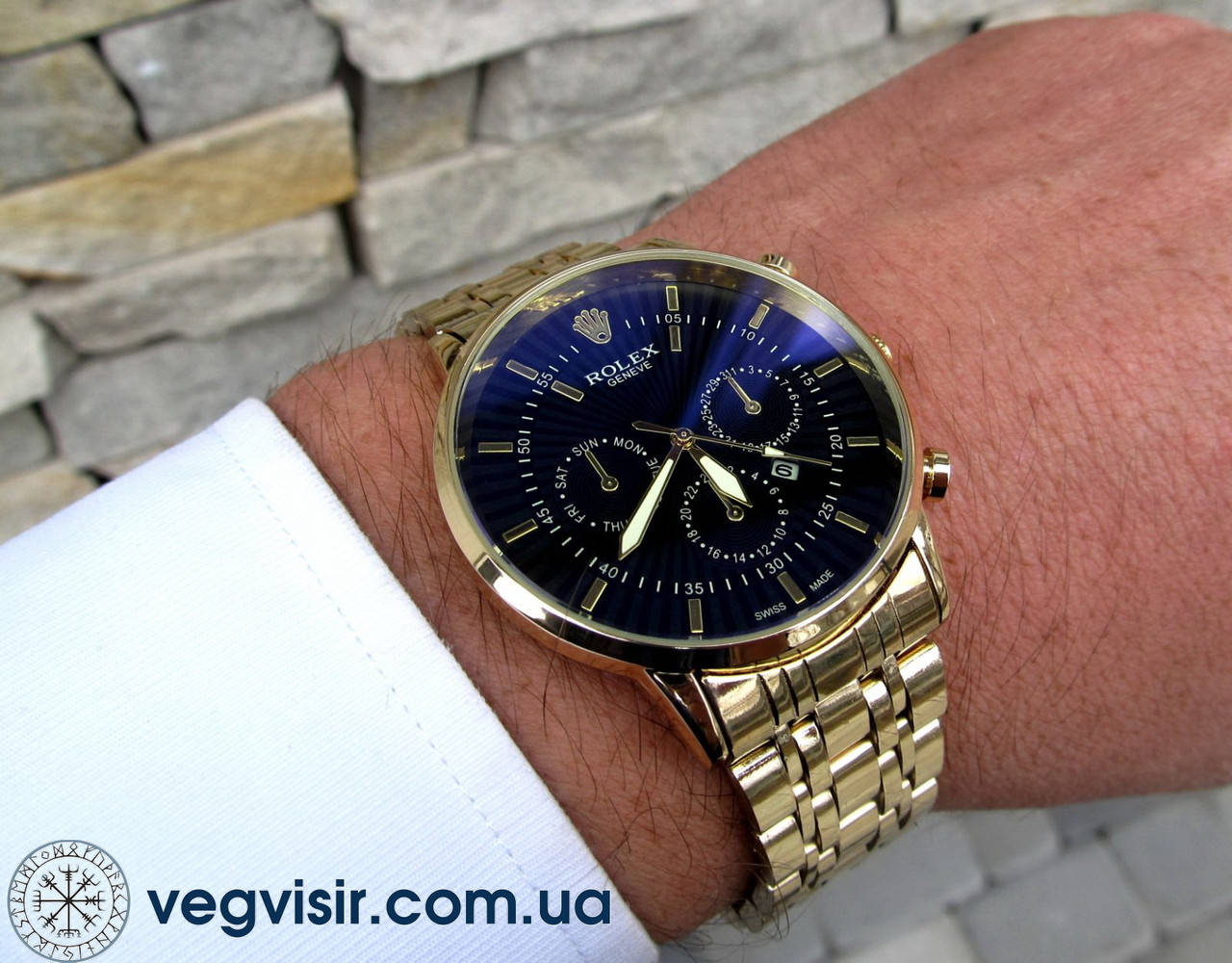 

Суперкрутые мужские кварцевые часы Rolex в золотом стиле