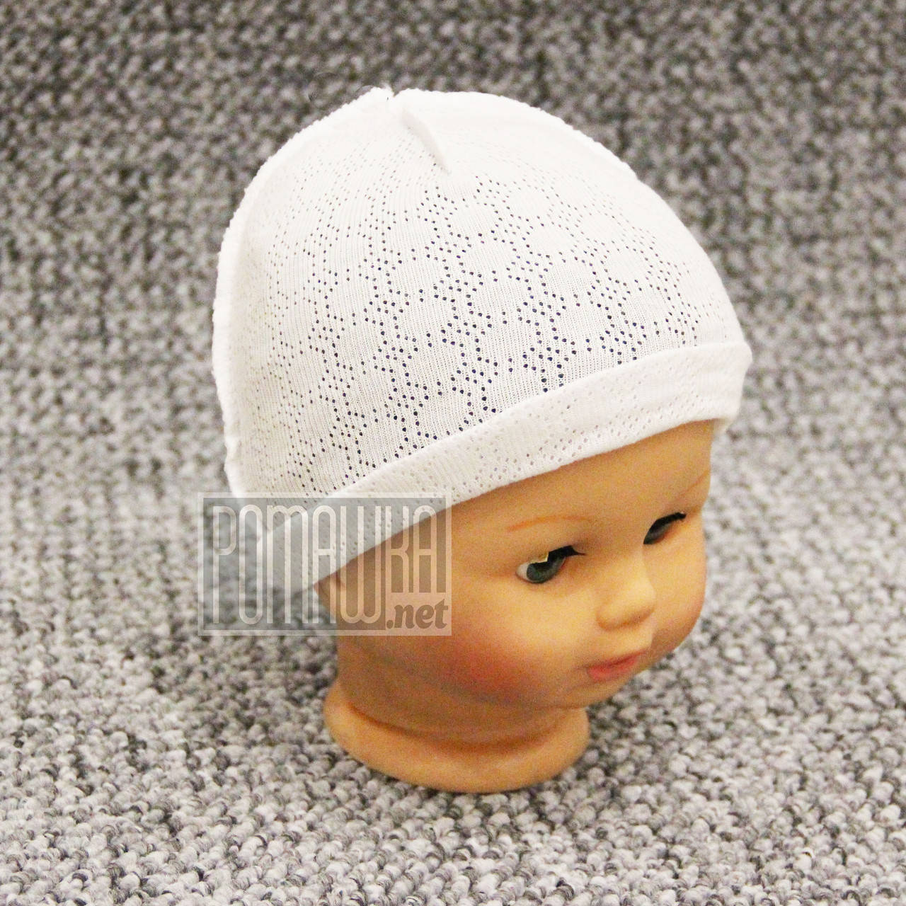 

Шапочка для новорожденного р 36-40 0-6 мес грудничка младенца хлопковая в дырочку ткань МУЛЬТИРИПП 949 Белый